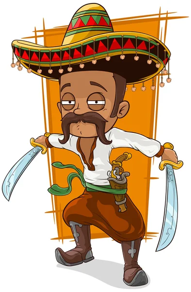 Desenhos animados engraçado bandido mexicano com pistola — Vetor de Stock