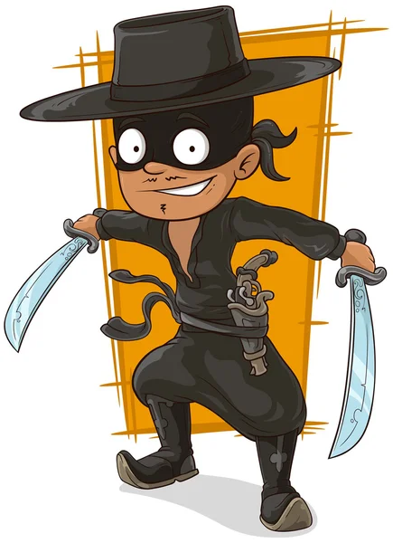 Karikatur Mann in Zorro-Maske mit Schwertern — Stockvektor