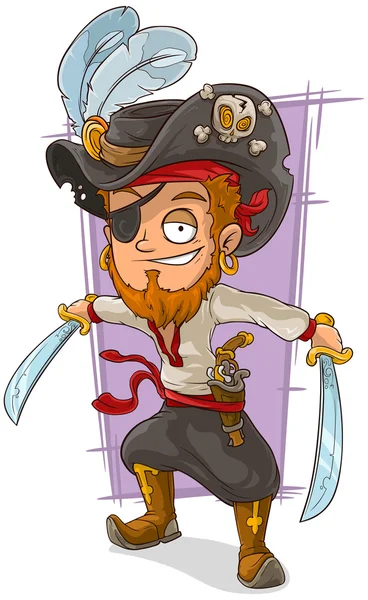 Pirata dos desenhos animados com espadas e remendo ocular — Vetor de Stock