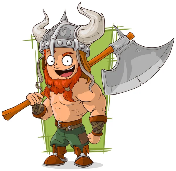 大きな斧で漫画強いバイキング — ストックベクタ