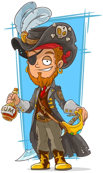 Cartoon bearded pirate with rum — Stock Vector