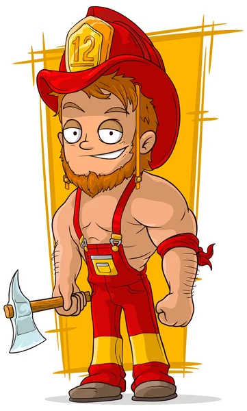 Cartoon cool fireman in red helmet — Stock Vector