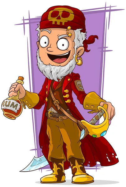 Pirata de dibujos animados en capa roja con espada — Vector de stock