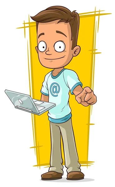 De jonge programmeur cartoon met laptop — Stockvector