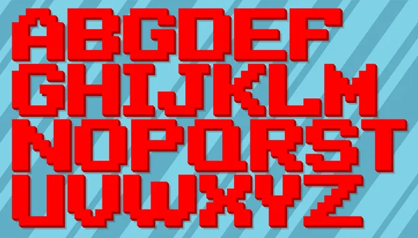 Ensemble alphabet de pixels rouge et bleu anglais — Image vectorielle