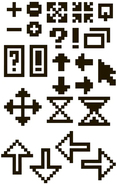 Satz verschiedener schwarzer Pixel-Schriftsymbole — Stockvektor