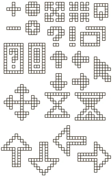 Conjunto de diferentes símbolos de fonte de célula de pixel — Vetor de Stock