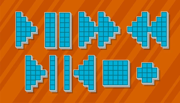 Conjunto de diferentes símbolos de pixel azul para o jogador —  Vetores de Stock