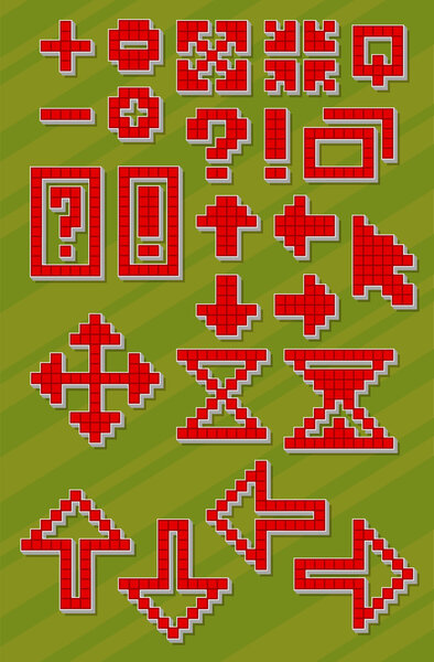 Set of different red pixel font symbols