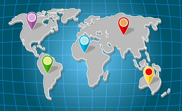 Ilustración del mapa mundial global con marcadores — Vector de stock