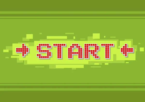 Pixel roter Startknopf auf grünem Hintergrund — Stockvektor