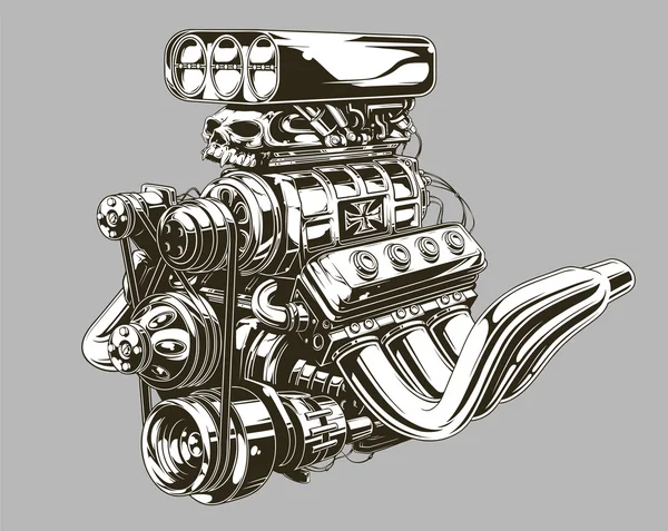 Motor de carretera caliente detallado con tatuaje de cráneo — Vector de stock