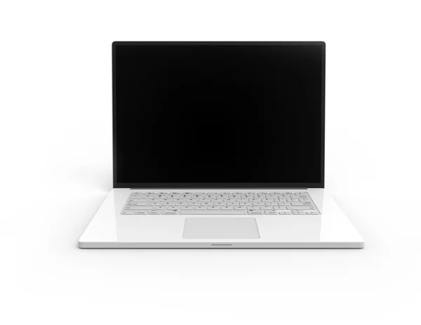 Laptop 3D branco isolado com tela preta — Fotografia de Stock