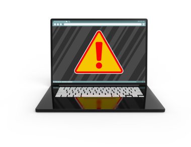 3d siyah dizüstü dikkat işareti perde ile izole