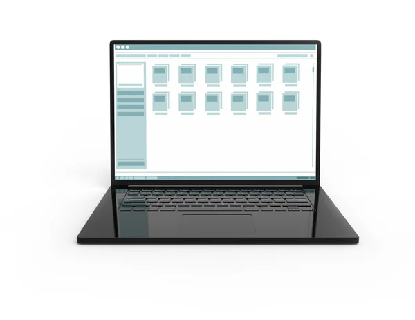 Laptop 3D preto isolado com tela de design de pastas — Fotografia de Stock