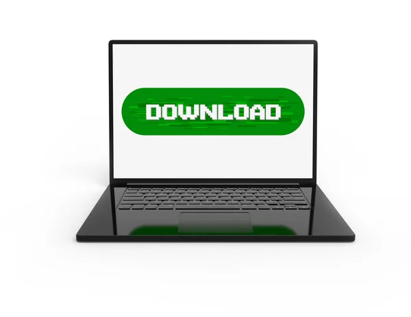 3D black laptop isolated with Pixel download button — Stock Photo, Image