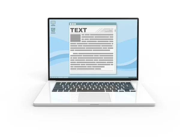 Laptop 3D branco isolado com fram de texto de interface de exibição — Fotografia de Stock