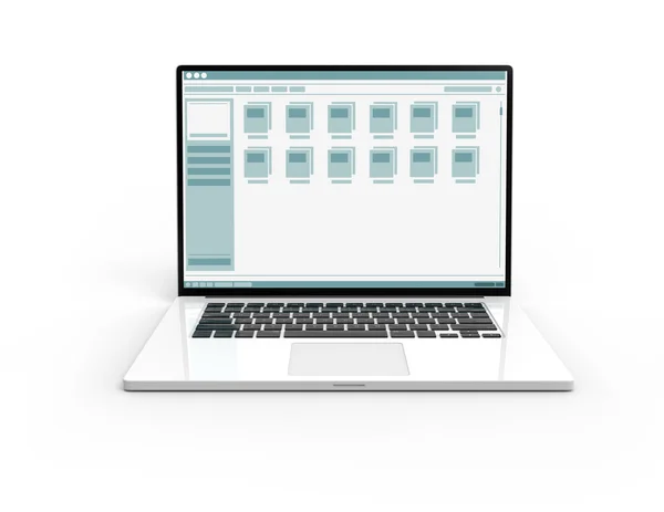 用文件夹设计屏幕隔绝的 3d 白色笔记本 — 图库照片
