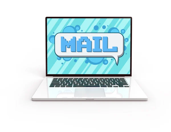 3D weißer Laptop isoliert mit Pixel-Mail-Symbol — Stockfoto