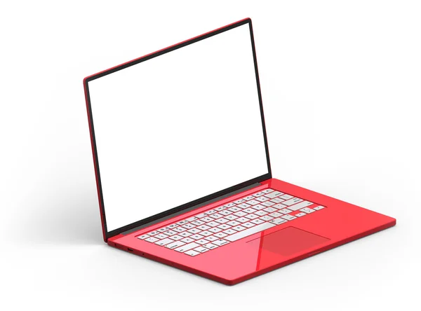 Laptop 3D rosa brilhante isolado em fundo branco isométrico — Fotografia de Stock