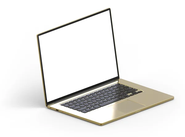 Metal 3D laptop ouro isolado em fundo branco isométrico — Fotografia de Stock