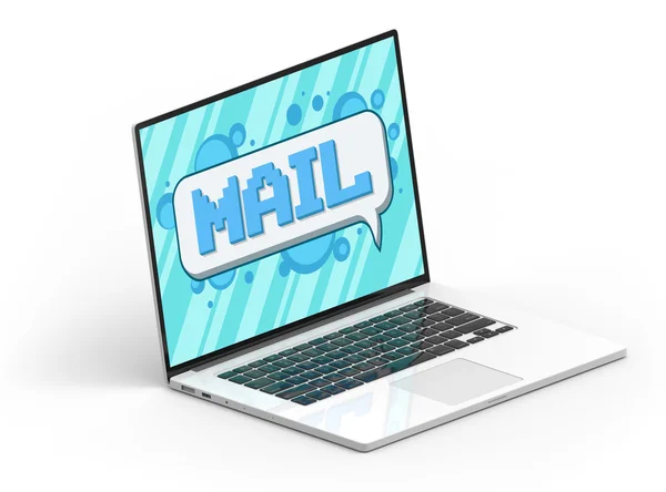 Laptop isométrico preto e branco 3D com ícone de e-mail Pixel — Fotografia de Stock