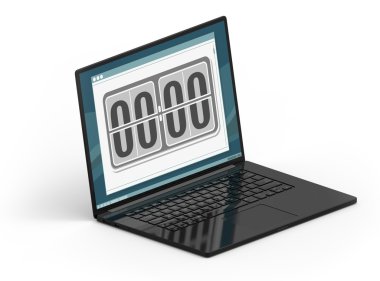 Zamanlamayı saat tasarımı ile siyah bir izometrik dizüstü 3D render