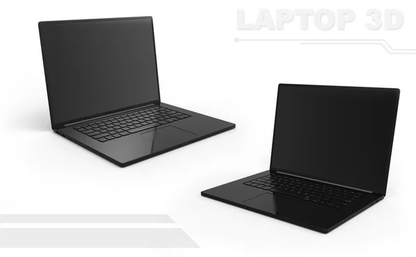 Conjunto de laptop perspectiva 3D preto com tela escura — Fotografia de Stock