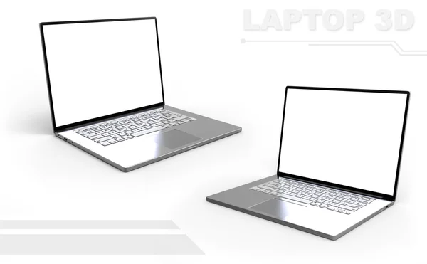 Conjunto de laptop perspectiva metal prata 3D — Fotografia de Stock