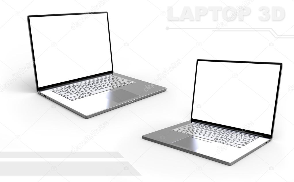 3D silver metal perspective laptop set