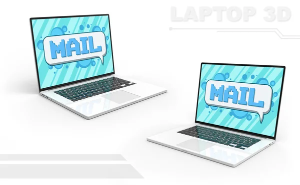 3D preto e branco perspectiva laptop definido com ícone de e-mail Pixel — Fotografia de Stock