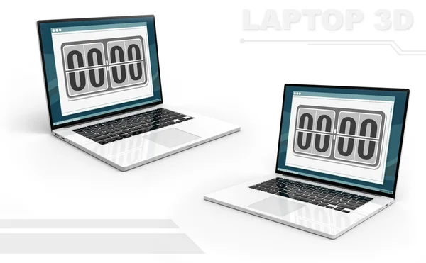 Conjunto de laptop perspectiva 3D preto e branco com design de relógio Schedule — Fotografia de Stock