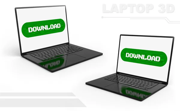 3D render of black perspective laptop set with Pixel download button — Stock Photo, Image