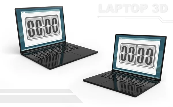 Renderização 3D do laptop em perspectiva preta definido com design de relógio Schedule — Fotografia de Stock