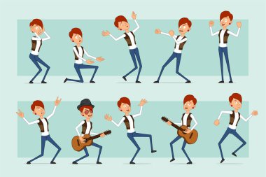 Cartoon flat funny redhead woman character set