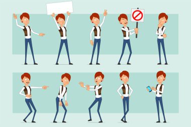 Cartoon flat funny redhead woman character set