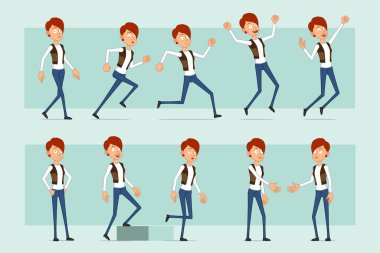 Cartoon flat funny redhead woman character set