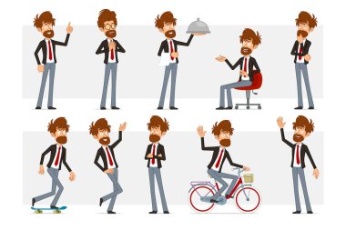 Cartoon flat funny bearded man character set