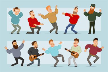 Çizgi film düz komik şişman çocuk karakter seti