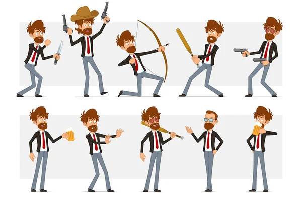 Cartoon flat funny bearded man character set — Image vectorielle