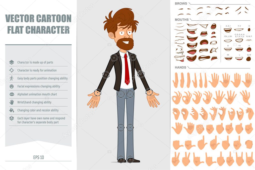 Cartoon flat funny bearded man character set