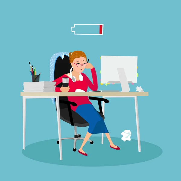 Yorgun kadın iş yerinde — Stok Vektör