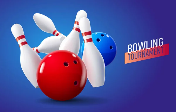 Bolas Alfinetes Bowling Realistas Banner Torneio Boliche — Vetor de Stock