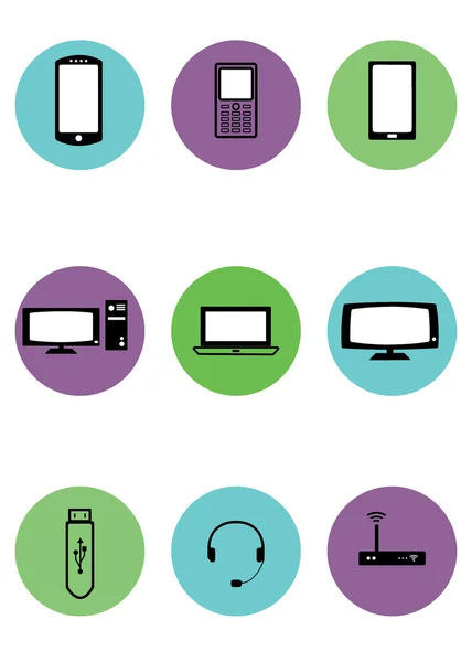 Computer en apparaten in de kleuren cirkels — Stockfoto