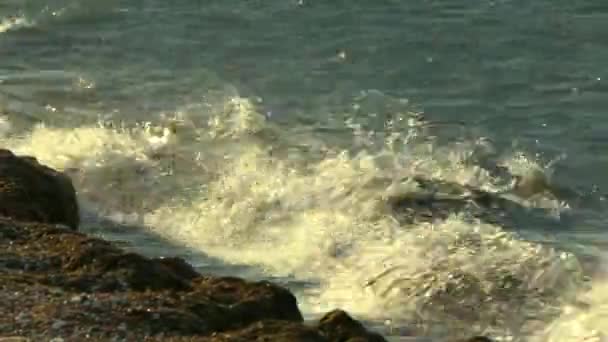 Waves crashing rocky coastline — Stock Video