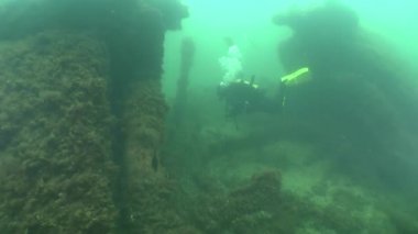 batık gemi üzerinde yüzmek dalgıç