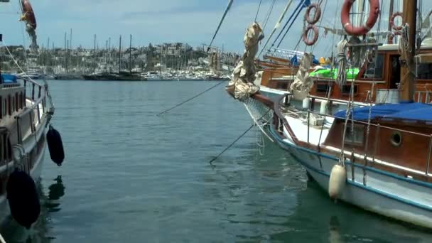 Schepen in de haven. — Stockvideo