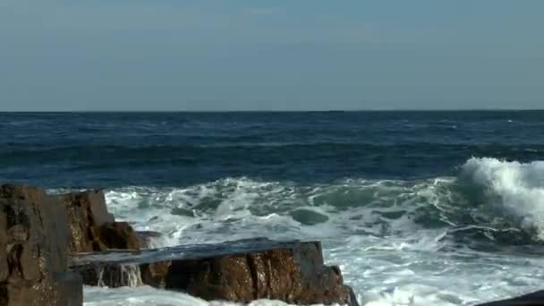 Ondas quebrando na capa rochosa — Vídeo de Stock