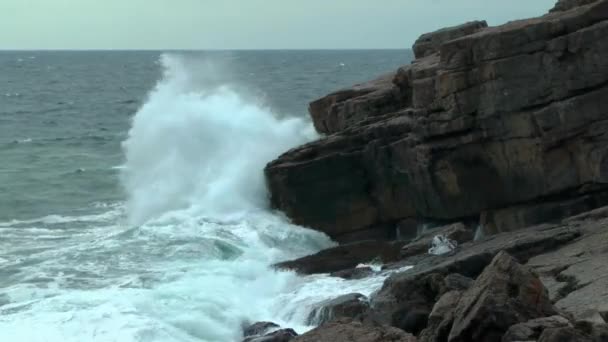 Golven die breken op de rotsachtige kaap — Stockvideo