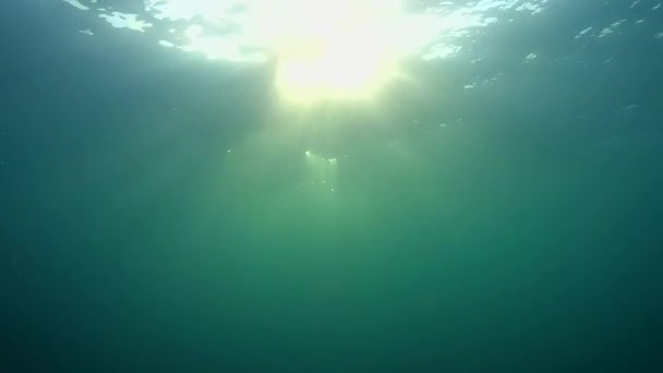 The rays of the setting sun breaks through the water surface. — Stock Video